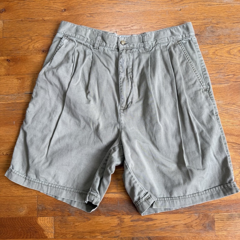 Vintage Tom Tailor Pleated Chino Shorts Mens 31x8 Army Green Casual Hong Kong